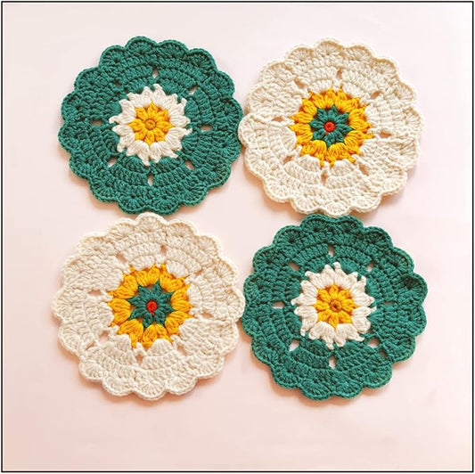 Handmade Crochet Drink Coasters Set - Set of 5